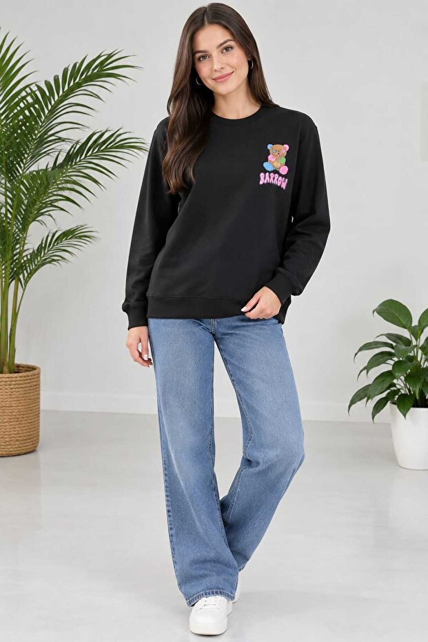 Printed Fitted Teddy Bear Sweatshirt