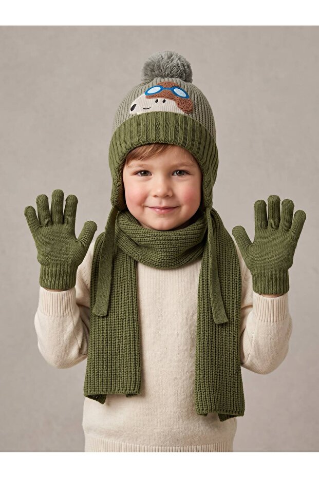 1-4 Years Old Boy Scarf-Beret-Glove Set