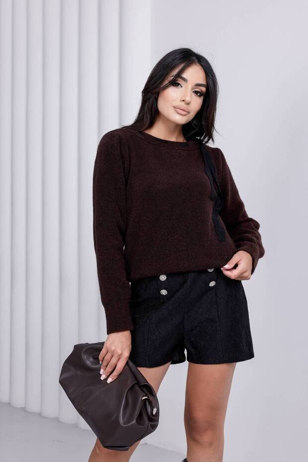 Crew Neck Lace Bowknot Sweater