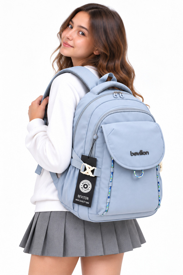 Water Resistant Fabric Daily Travel Backpack Unisex School Backpack 2602 Gray