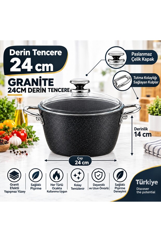 Galaxy Granite Deep Pot 26 cm Metal |   Non-Stick Coating | 4mm |   Durable & Healthy