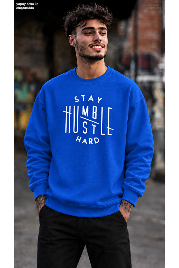 Men's Motto Printed Crew Neck Casual Regular Fit Sweatshirt