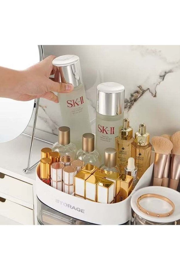 Large Capacity Cosmetic Storage Box Makeup Drawer Organizer Jewelry Nail Polish Makeup Container Desktop Cosmetic Storage Box(White)