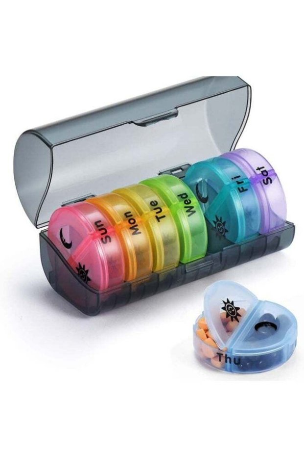 Pill Organizer, Weekly Pill Box, Color-Coded Compartments,Transparent, Eco-Friendly - Weekly Pill Box with Color-Coded Compartments for Easy Drug Management