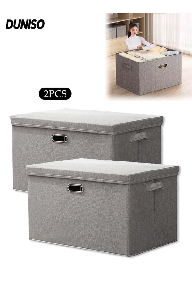 2Pcs Cloth Storage Box with lid,Foldable Wardrobe Clothes Organizer,Stackable Storage Bin,Sturdy and Durable,for Clothing, Sheets, Toys, Books, for Home Bedroom Office,44*29*30cm