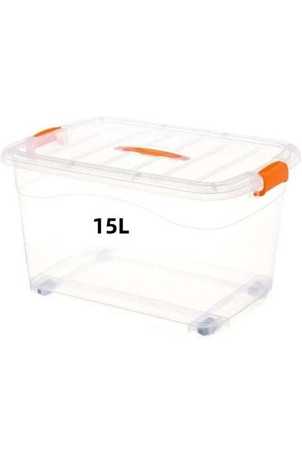 Storage Box 15L With Lockable Lid & Wheels Clear Plastic Organizer, Transparent Box Storing Clothes, Toys, Tools, Medicine, Office Supplies, Documents, Arts & Crafts, Kitchen Etc