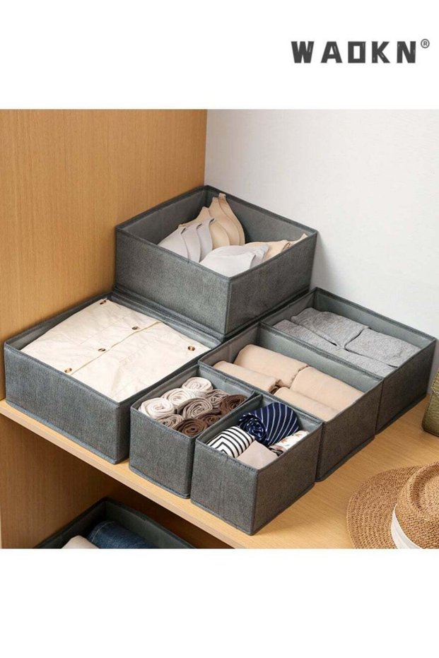 6 Pack Wardrobe Organiser Dividers Drawer Organizers Foldable Cabinet Closet Organizers Underwear Basket Cubes Containers Storage Boxes for Storing Clothes,Socks, Ties,Expanded Drawer Organizer Set: