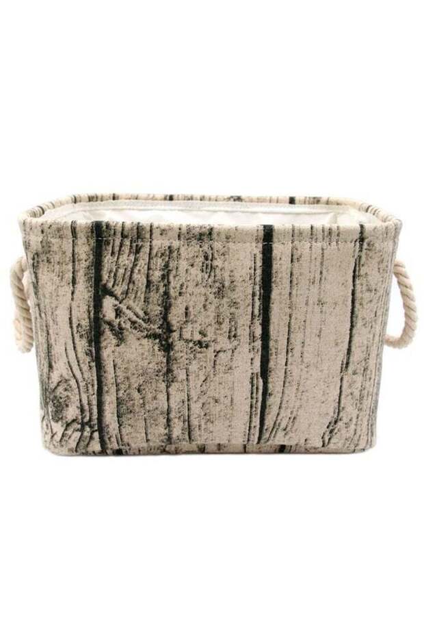 Stylish Tree Stump Design Wood Grain Rectangular Storage Basket Washable Cotton Fabric Nursery Hamper with Rope Handles, Decorative and Convenient for Kids Rooms (Medium)