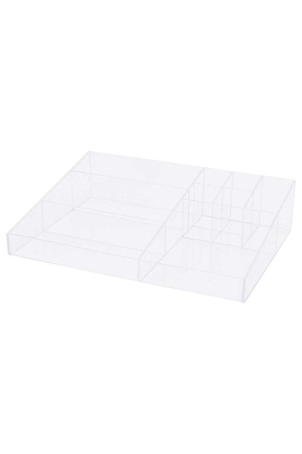 Clear Acrylic Make-up Organiser Tray with Compartments, 31.5x23x7.5 cm