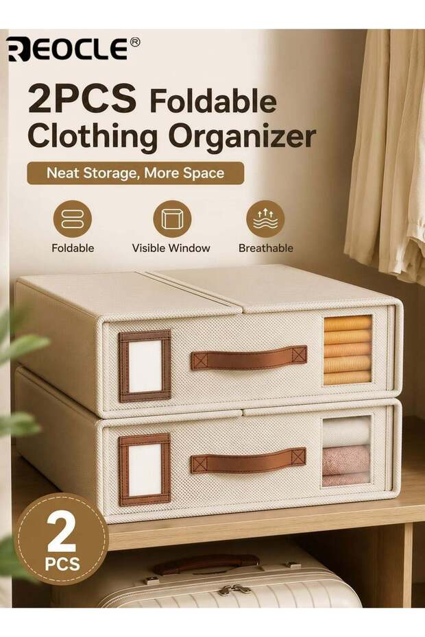 2PCS Foldable Storage Bags with Handle and Non-Woven Fabric Design Compact Organizer Pouchs for Home Closet Organization