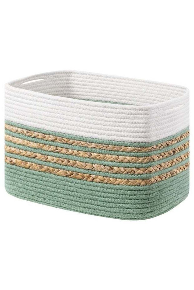 Rectangle Cotton Rope Storage Basket with Handles - Woven Organizer for Toys, Towels, Ideal for Home Bedroom & Living Room