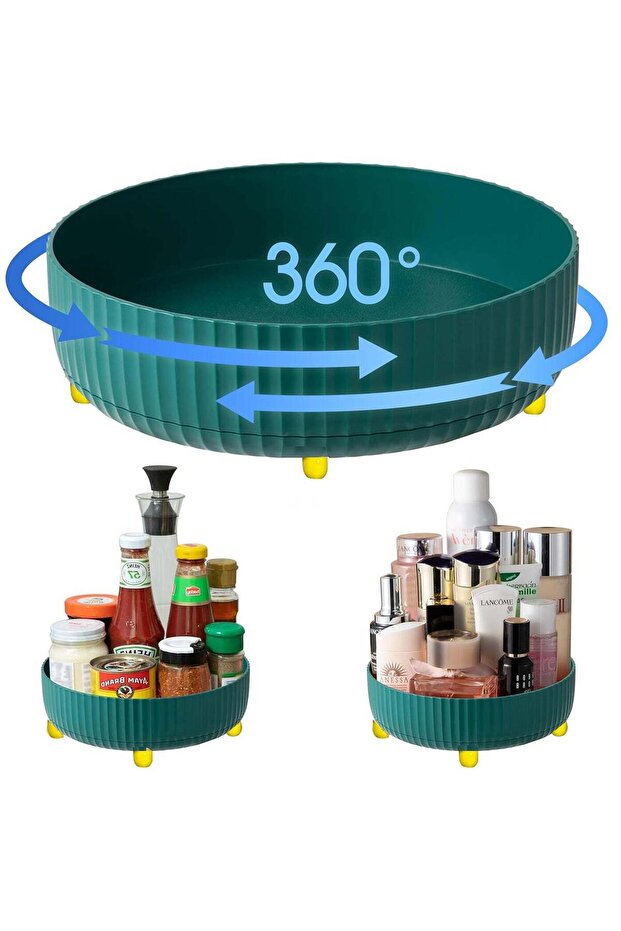 Multi-Use Carousel and Organizer with 360° Rotating Tray for Convenient Storage of Cosmetics, Toiletries, Jewelry, Makeup, Kitchen Items, and More