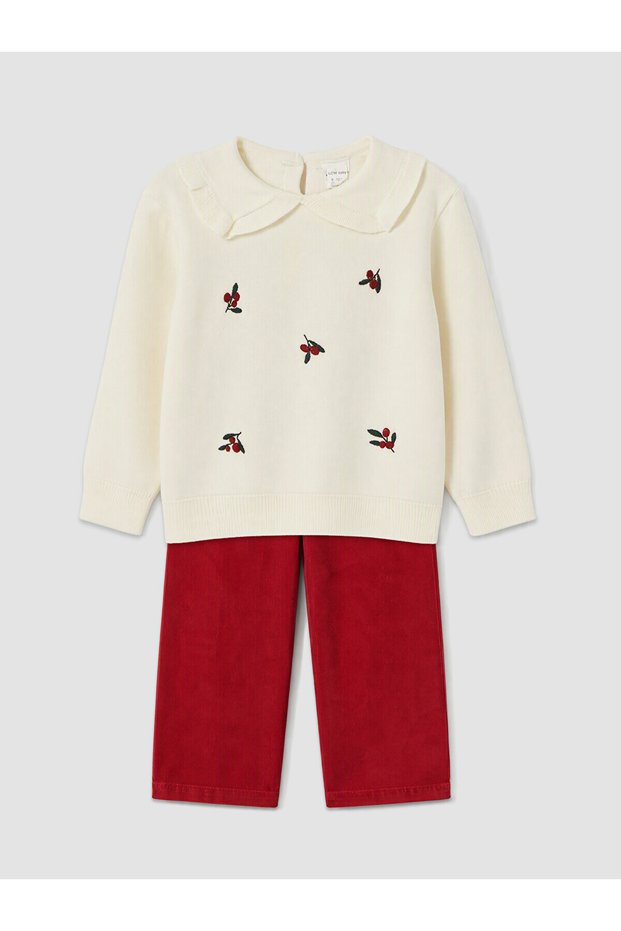 Two Mt Shop Quality Lcw Baby Ecru Embroidered Baby Girl Knitwear Set