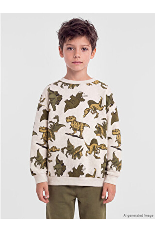 White Dinosaur Printed Boys' Set