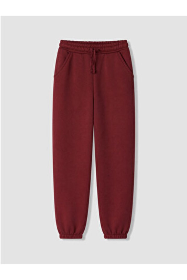 Burgundy Elastic Waist Girls' Jogger Sweatpants