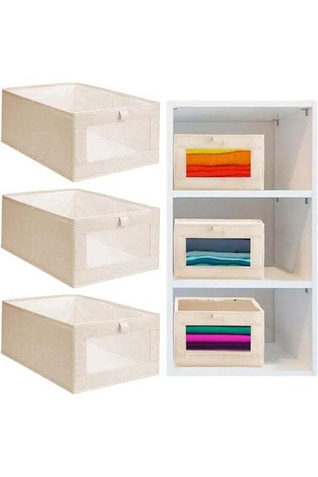 3 Pcs Foldable Closet Storage Organizer,Visible Wardrobe Drawer Organizers,Washable Clothes Storage Basket,for Baby Clothes,Bra,Scarves,Belt,Tie,41*28*17cm