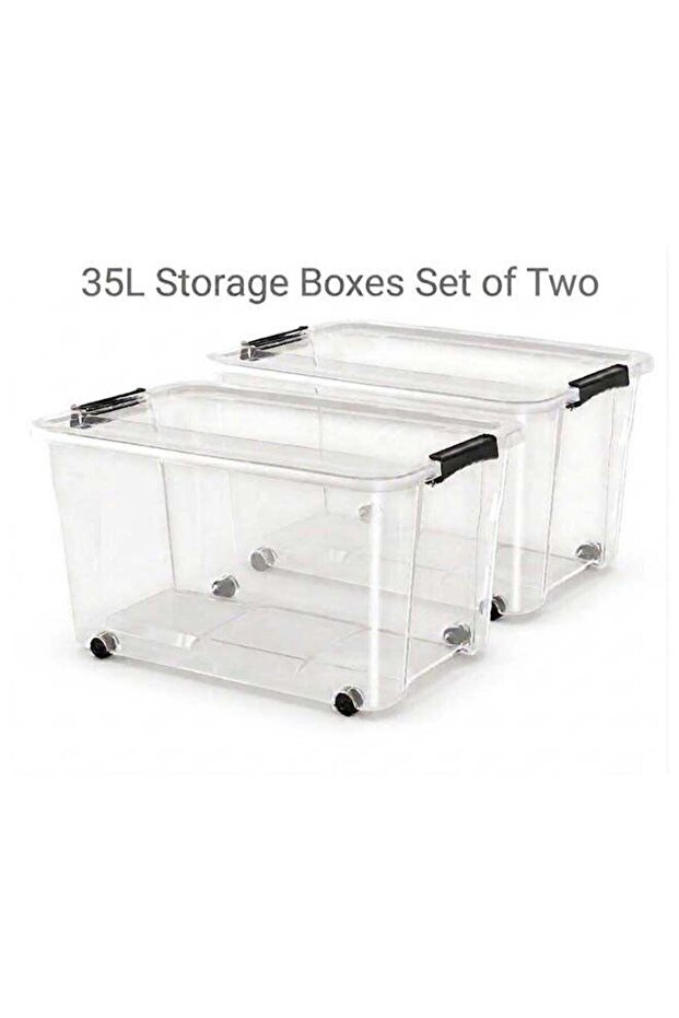 Storage Box 35L Set of 2 Transparent Plastic Organizer Boxes with Lids Multipurpose Home Storage Containers