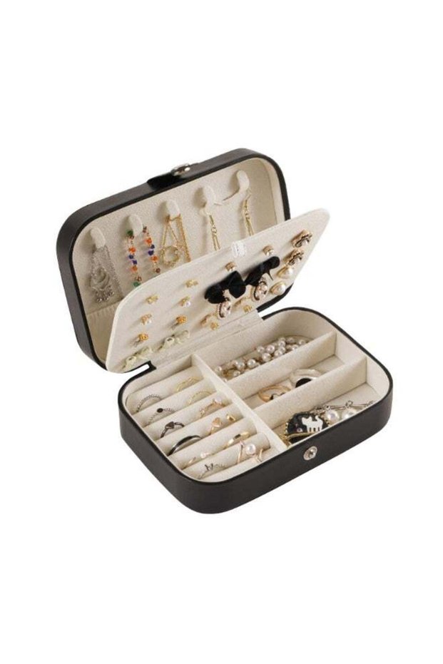 Large capacity jewelry box storage box Anti-oxidation necklace earrings ring storage PU leather jewelry storage box(Black)