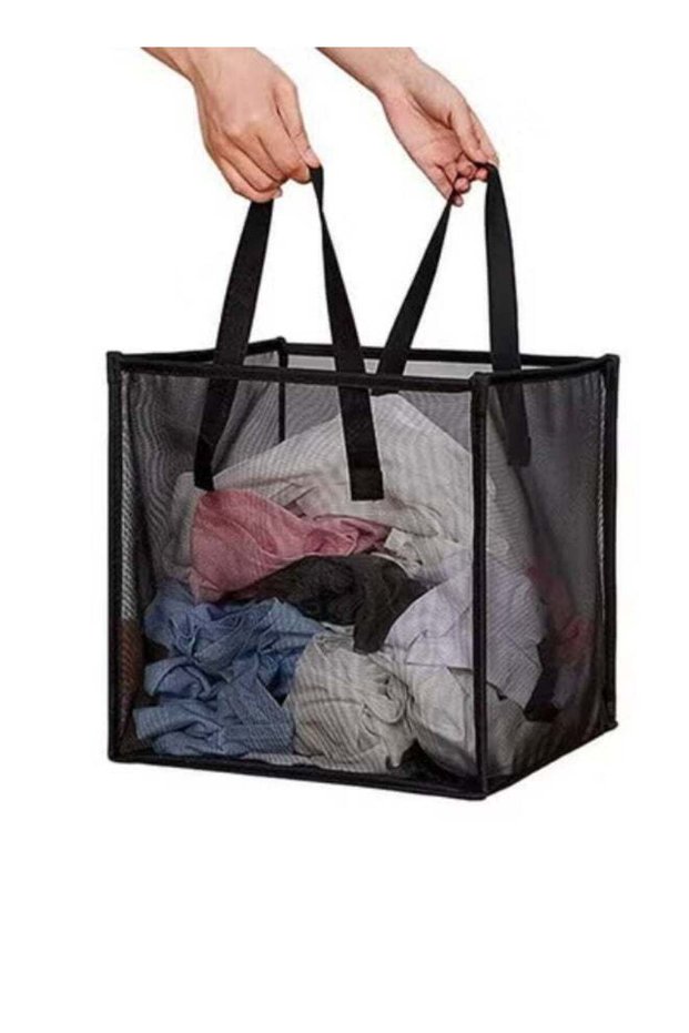 Mesh Pop Up Laundry Basket, Collapsible Hamper with Durable Handles, Foldable Storage for Kids Room, College Dorm, Travel, and Bathroom Organizer (Black)