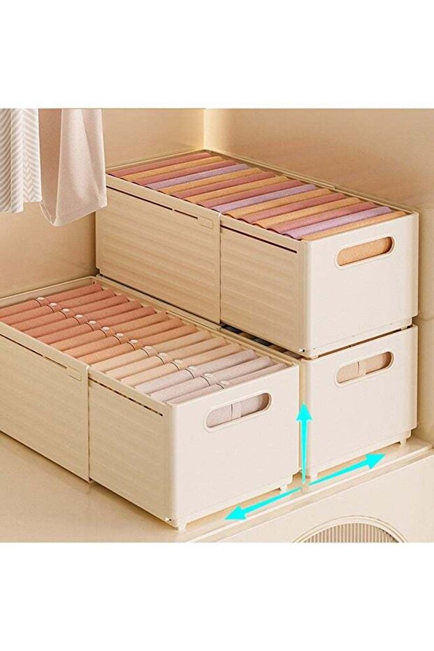 3pcs Adjustable Foldable Storage Box System - Heavy-Duty PP Plastic Modular Closet Organizer with Adjustable Length (Expandable/Collapsible) Suitable for Bedroom, Office, Kitchen