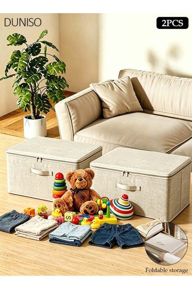 2 Pcs Large Capacity Storage Bins Closet Organizer with Zipper Lid, Reinforced Handles,Sturdy Foldable Storage Boxes for Organizing Clothing, Sheets, Toys, Books - Shelf Organizer Shelves Basket Stor