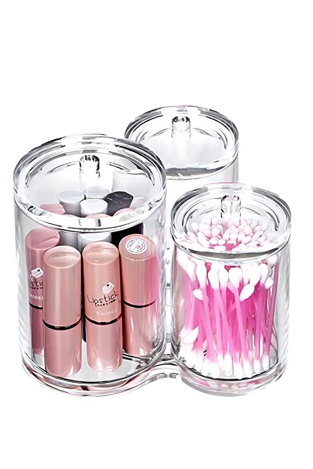 Connected Compartments 100% Acrylic Cotton Bud and Ball Holder - Cosmetic Storage Makeup Organizer - Bath Accessory