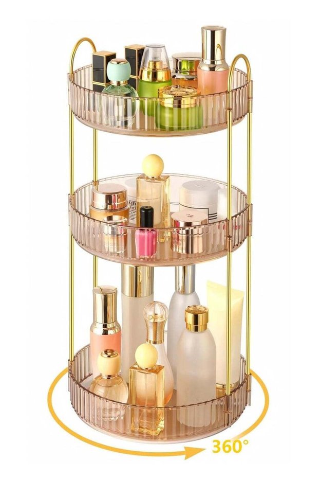 360 Rotating Makeup Organizer for Vanity,Skincare Make Up Organizers Large,Clear Bathroom Counter Organizer for Cosmetics,Lipsticks,Spinning Bathroom Organizer Shelf Holder (Circle, 3 Tier)