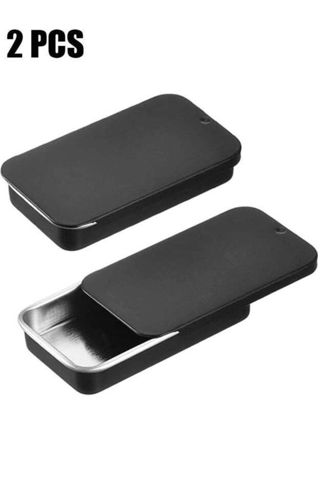 2 Pcs Metal Rectangular Slide Top Tins, Matte Black Mini Portable Box Containers, Metal Tin Box with Lids, Portable Tiny Items Organizer, Home Organizer Kit for Home Storaging Candies Keys