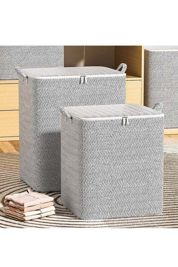 2 Pack 110L Large Capacity Fabric Storage Boxes, Foldable Washable Non-Woven Storage Bags with Zipper & Handles, Durable Moisture Proof Organizer for Clothes Quilt Wardrobe Home Moving