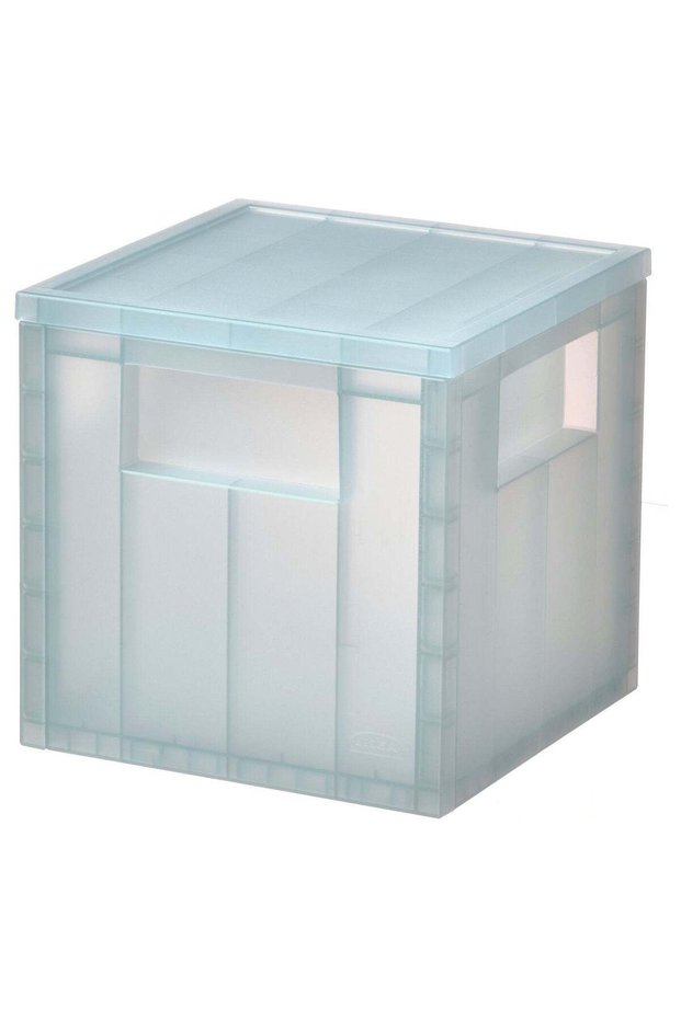 Stackable Storage Box with Lid, Transparent Grey-Blue, 16.5x16.5x16.5 cm