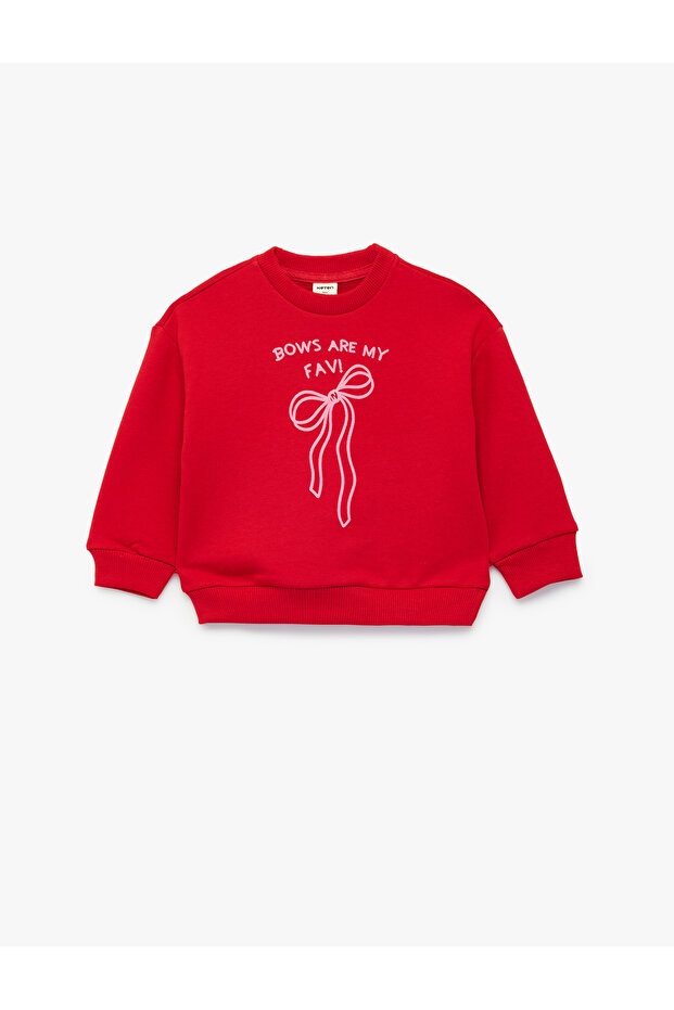 Cotton Crew Neck Long Sleeve Bow Printed Sweatshirt