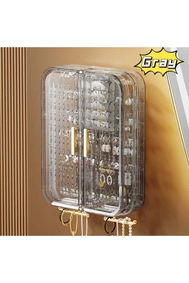 Hanging Jewelry Organizer, Wall Mounted Jewelry Organizer for Earrings, Necklaces, Bracelets, Ring Holder,Chic Bedroom Furniture & Gift for Women(20*27*7cm)grey