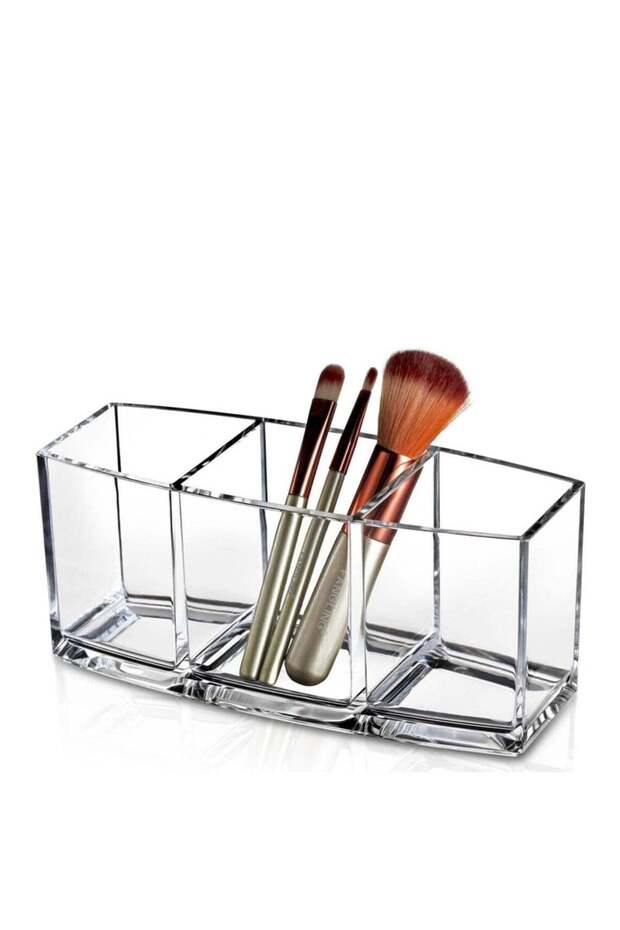 Cosmetic organizer , Makeup Brush Holder , 3 Slot Acrylic Cosmetic Brushes Storage, Makeup Brush Holder Organizer for Bathroom, Vanity, Dressing Table