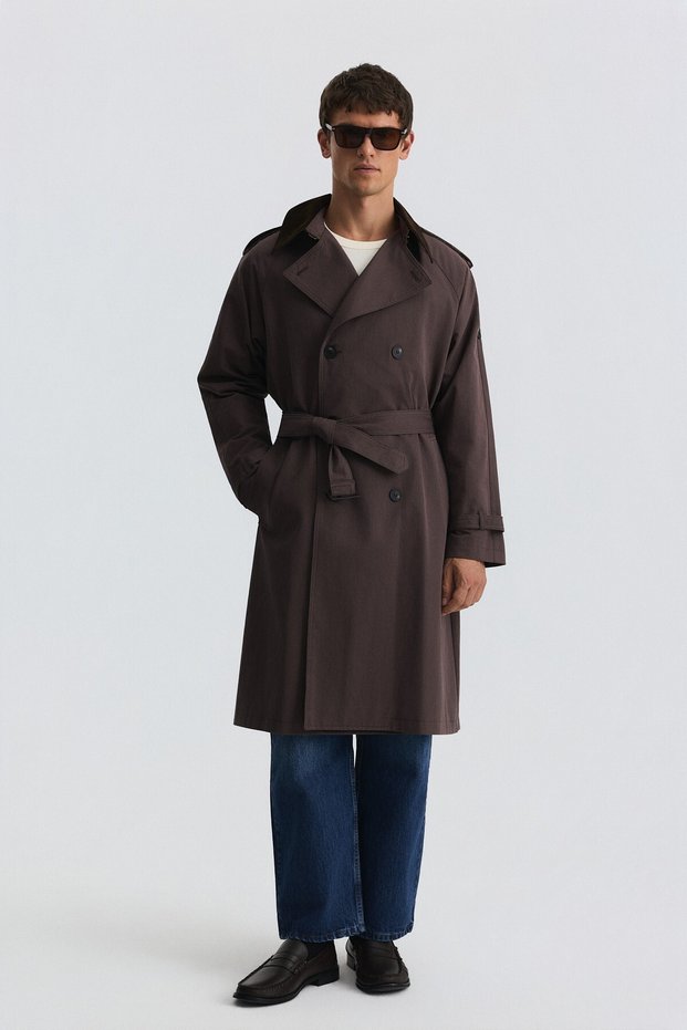 Contrast Collar Double-Breasted Trench Coat