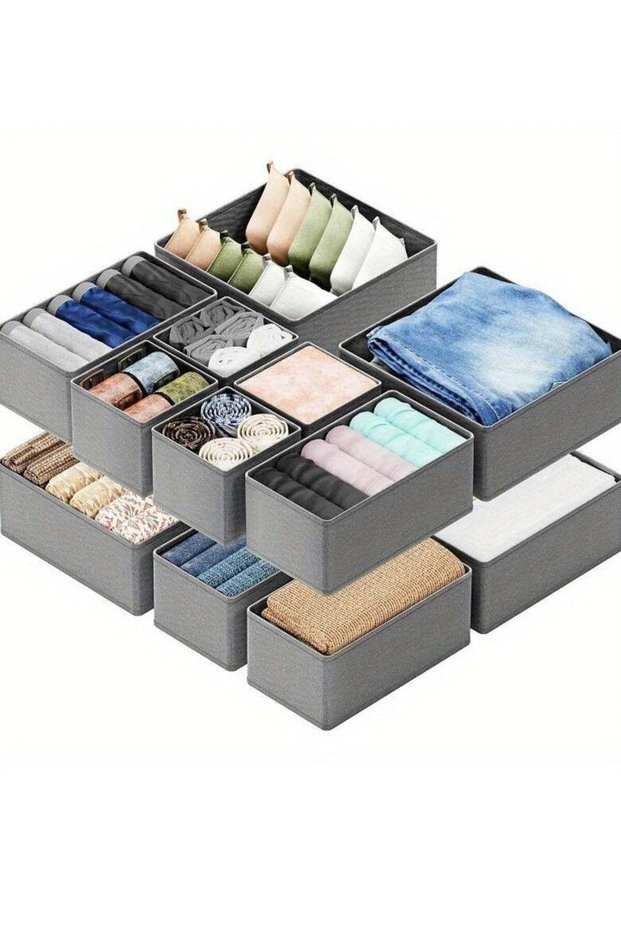 12 Pack Drawer Organizers, Foldable Clothing Storage Organizer, Closet Cabinet, Fabric Clothing Dividers for Clothes, Pants, Skirts, Socks, Underwears, Baby Clothing, Towel(Grey)