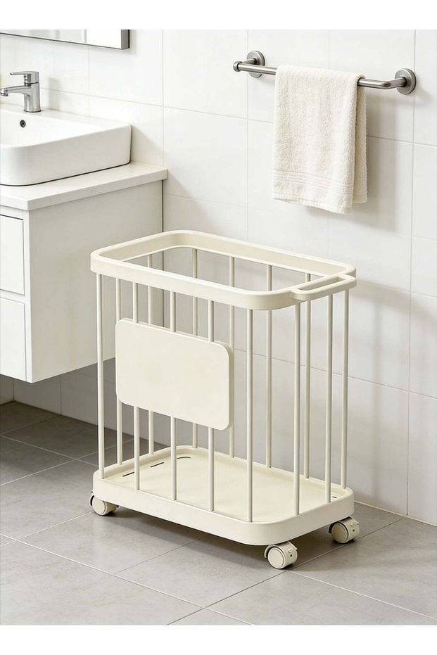 CKIKH portable laundry basket, narrow design with wheels and handles, tall capacity, multi-functional, suitable for laundry rooms, bedrooms, and dormitories (white).