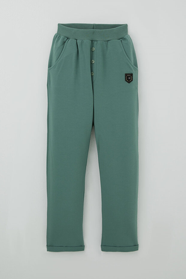 Boy's Sweatpants with Button Accessories and Arma Detail, Ages 4-8, Mint Green