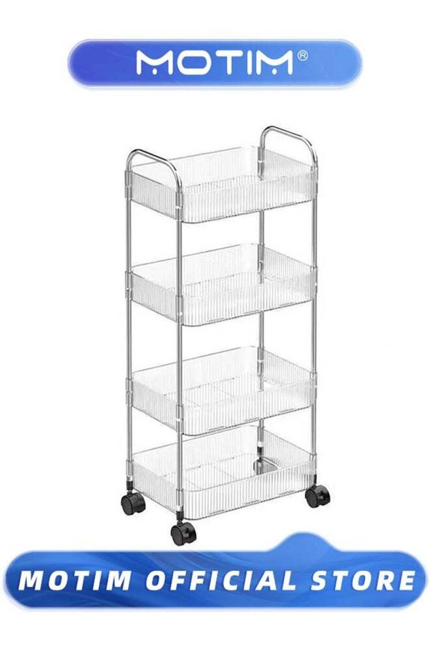 4-Tier Acrylic Storage Rolling Cart Clear Bathroom Cart Organizer Multifunction Rolling Utility Cart for Office & Living Room