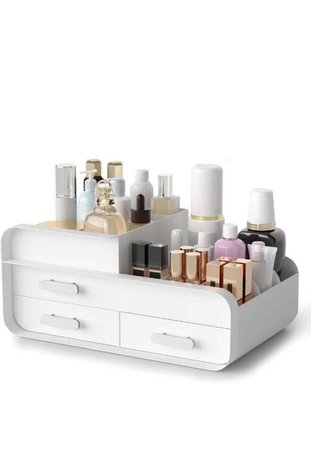 Drawer Makeup Storage Box, Makeup Organizer with 3 Drawers & Compartments, Odor-Free Vanity Organizer for Skincare Brushes Lipsticks Compact Perfect Vanity Storage Solution for Bathroom and Bedroom