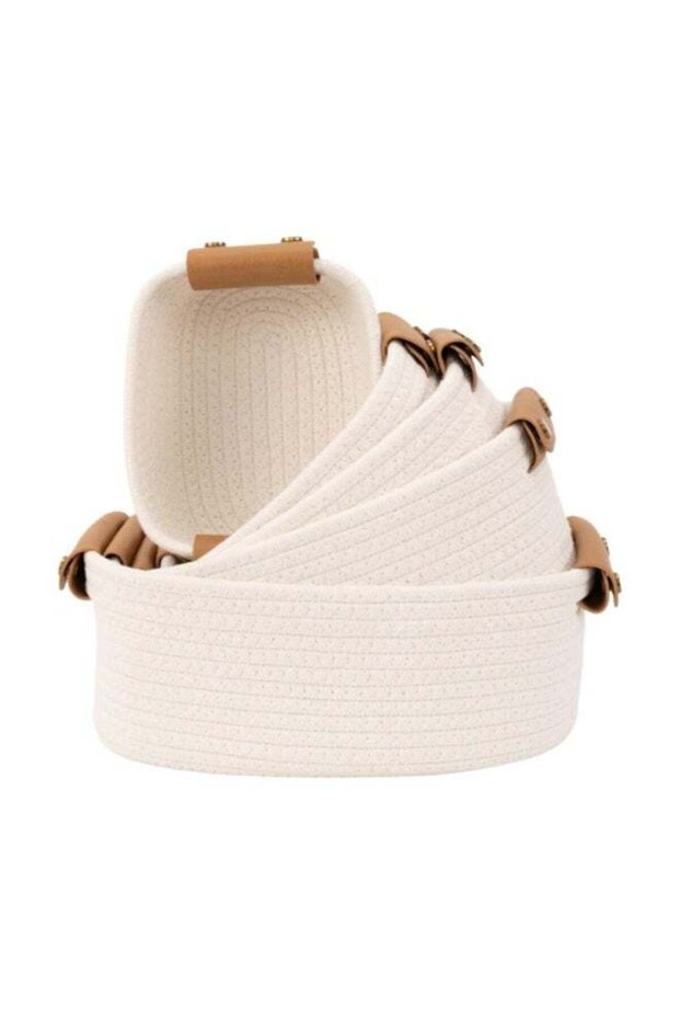FALAHOM 5 PCS Storage Basket, Cotton Rope Baskets with Handle for Shelves, Quality Storage Bins Bins Easily Fit With Any Nursery or Bedroom Decor