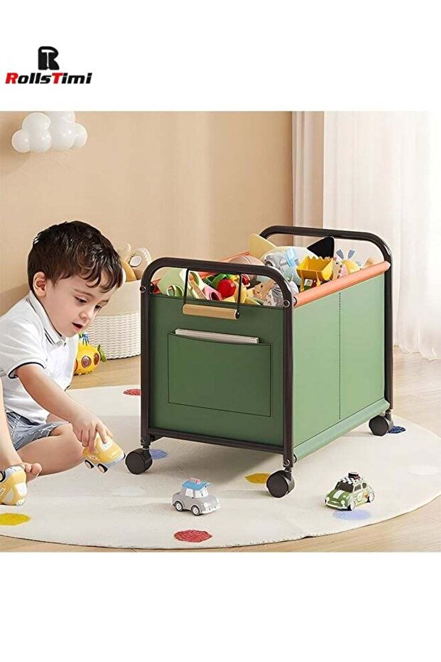 Toy Box Chest with Wheels, Removable Kids Toy Boxes Organizer, Portable Toy Bins Baskets Container with Handles for Boys, Girls, Playroom, Bedroom Clothes,Green