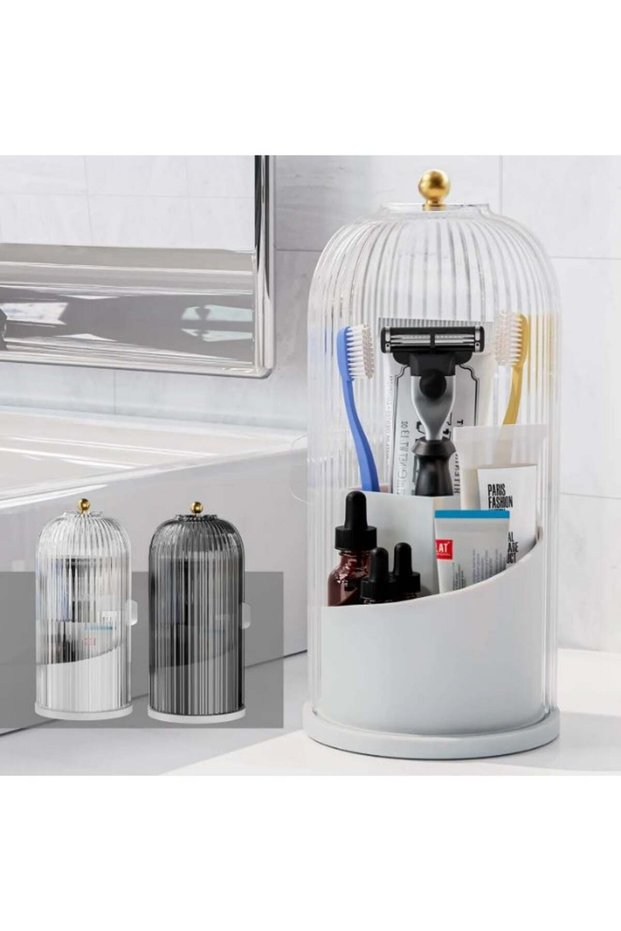 360° Spinning Toothbrush & Makeup Brush Organizer-Dustproof, Anti-Slip, Drainage Design with 3 Slots, Transparent Premium Plastic for Bathroom, Vanity &Countertop-ldeal Birthday, Valentine & Holiday