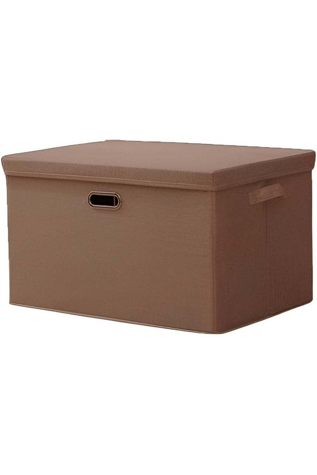 Foldable Storage Box with Lid – Small Brown Fabric Storage Bin | Collapsible Storage Organizer with Handles for Clothes, Toys, Books, Towels & Household Items
