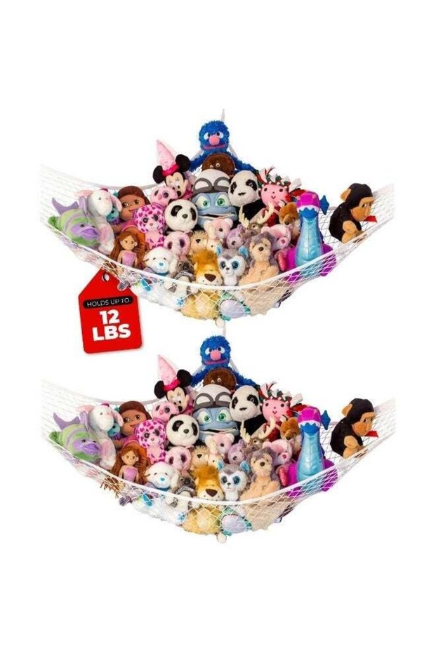 2 Pack Large Stuffed Animal Net Hammock Corner Hanging Toy Storage Organizer Heavy Duty Fishing Net Material White 67 x 47 x 47 Inch