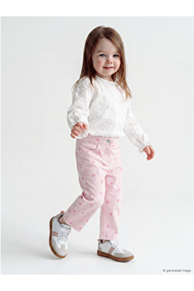 Pink Baby Girl Patterned Gabardine Pants