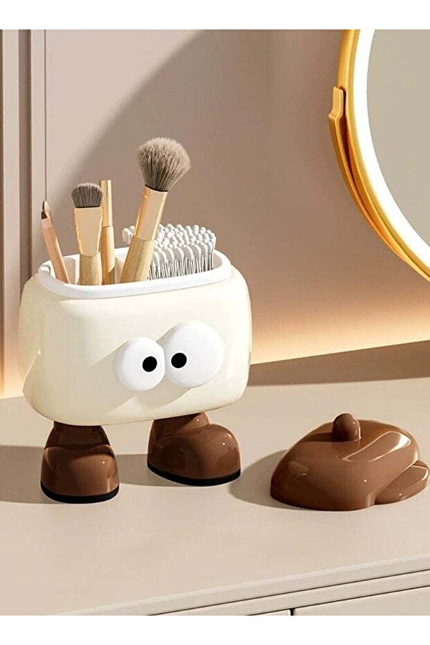 Cute Cartoon Cotton Swab Box,2-Compartment Storage Organizer,Portable Desktop Storage Box,Multi-Use Desktop Organizer for Pens, Makeup Brushes, Small Items, Compatible with Home School Office