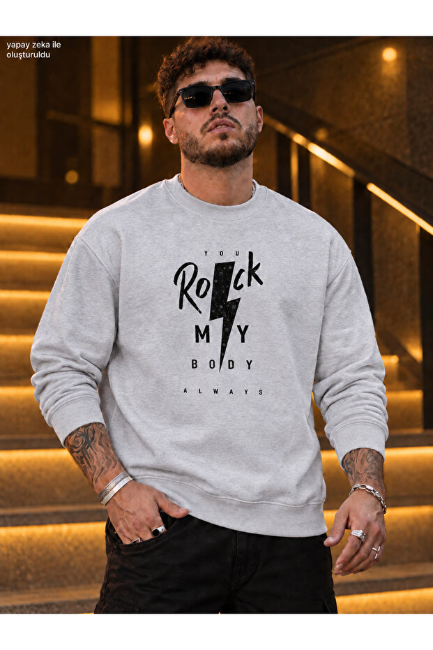 Men's Rock My Body Printed Crew Neck Casual Regular Fit Sweatshirt