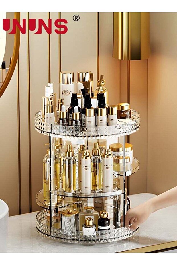 Makeup Organizer,360 Degree Rotating Adjustable Cosmetic Perfume Storage Organizer Display Case Wit