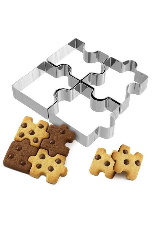 4 Pcs Puzzle Piece Cookie Cutter, Small Puzzle Cookie Cutters for Edible Interactive Puzzles, Stain