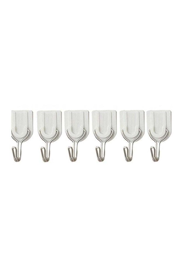 6-Piece Wall Sticky Hooks White 2.50 x 4.70 x 2.00cm